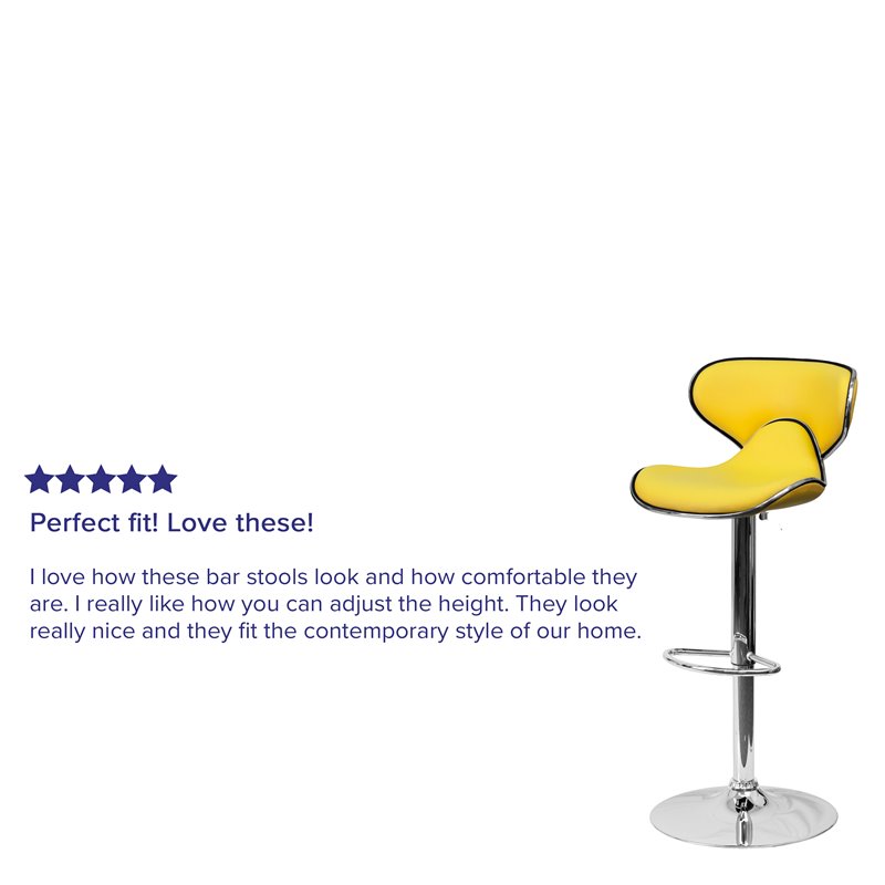 Home Square Mid Back Cozy Adjustable Bar Stool in Yellow - Set of 2