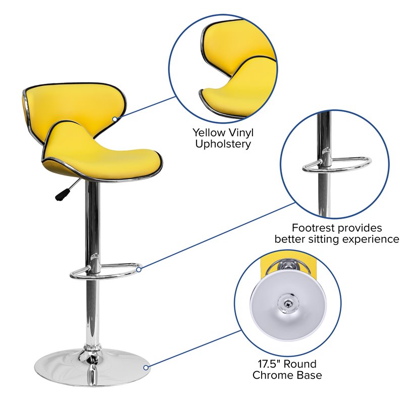 Home Square Mid Back Cozy Adjustable Bar Stool in Yellow - Set of 2
