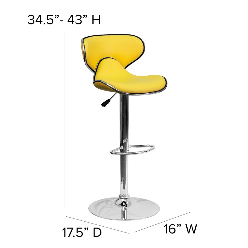 Home Square Mid Back Cozy Adjustable Bar Stool in Yellow - Set of 2
