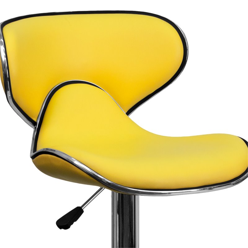 Home Square Mid Back Cozy Adjustable Bar Stool in Yellow - Set of 2