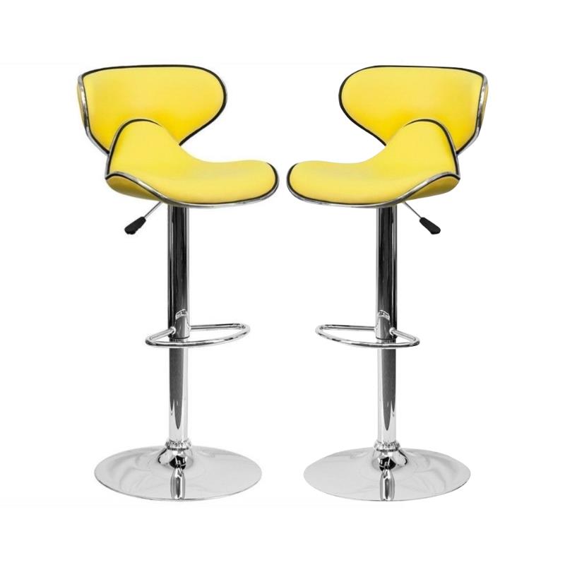 Home Square Mid Back Cozy Adjustable Bar Stool in Yellow - Set of 2