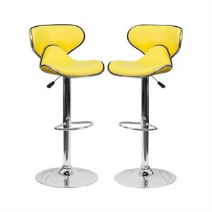 Home Square Mid Back Cozy Adjustable Bar Stool in Yellow - Set of 2