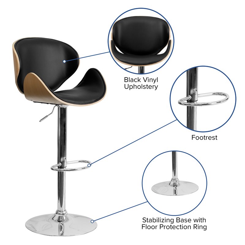 Home Square Adjustable Wood Bar Stool with Chrome Base in Beech - Set of 2