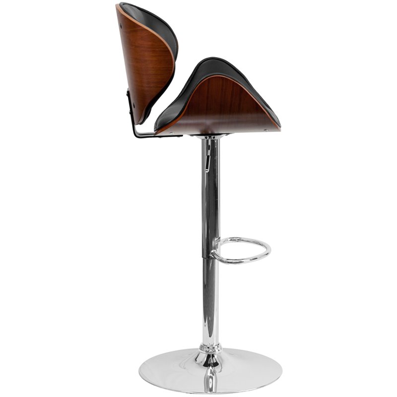 Home Square Adjustable Bar Stool with Curved Seat in Walnut - Set of 2