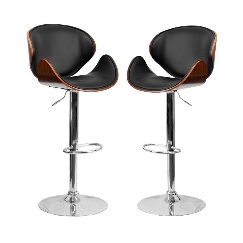 Home Square Adjustable Bar Stool with Curved Seat in Walnut - Set of 2