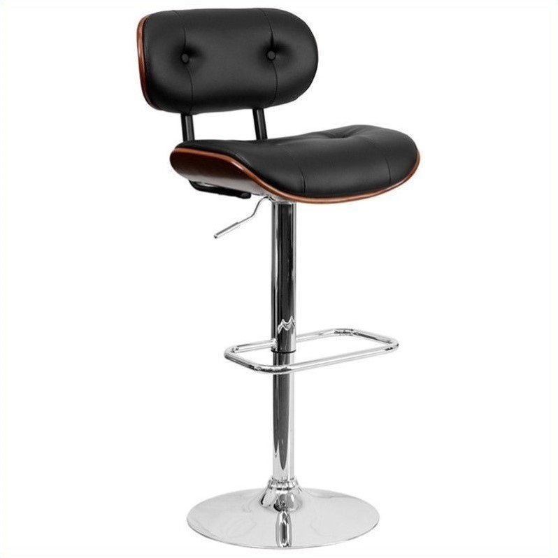 Home Square Adjustable Bentwood Bar Stool in Black and Walnut - Set of 2