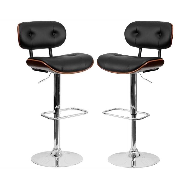 Home Square Adjustable Bentwood Bar Stool in Black and Walnut - Set of 2