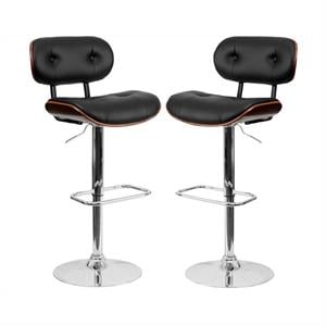 Home Square Adjustable Bentwood Bar Stool in Black and Walnut - Set of 2
