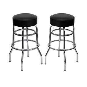 Home Square 30.25&quot Metal Restaurant Bar Stool in Black - Set of 2