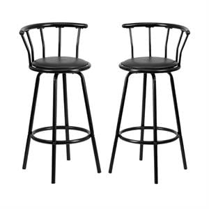 Home Square Metal Crown Back Swivel Stool in Black - Set of 2