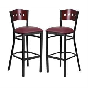 Home Square Hercules 32&quot Bar Stool in Mahogany and Burgundy - Set of 2