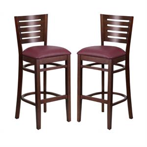 Home Square Darby 43.5&quot Bar Stool in Walnut and Burgundy - Set of 2