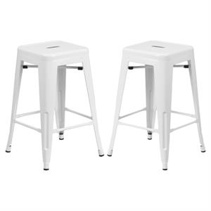 Home Square 24&quot Metal Backless Counter Stool in White - Set of 2