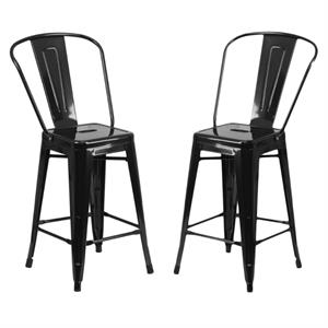 Home Square 24&quot Metal Counter Stool in Black Finish - Set of 2