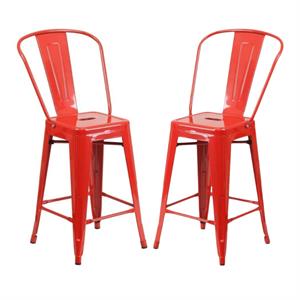 Home Square 24&quot Metal Counter Stool in Red Finish - Set of 2