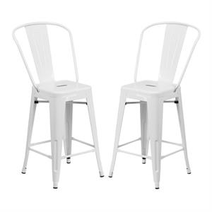 Home Square 24&quot Metal Counter Stool in White Finish - Set of 2