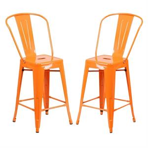 Home Square 24&quot Metal Counter Stool in Orange Finish - Set of 2
