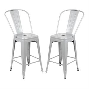 Home Square 24&quot Metal Counter Stool in Silver Finish - Set of 2