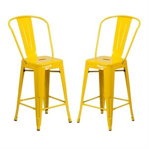 Home Square 24&quot Metal Counter Stool in Yellow Finish - Set of 2