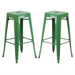 Home Square 30&quot Backless Metal Bar Stool in Green - Set of 2