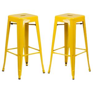 Home Square 30&quot Backless Metal Bar Stool in Yellow - Set of 2