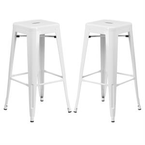 Home Square 30&quot Metal Backless Bar Stool in White - Set of 2