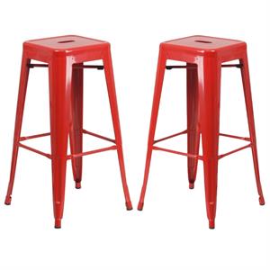 Home Square 30&quot Metal Backless Bar Stool in Red Finish - Set of 2