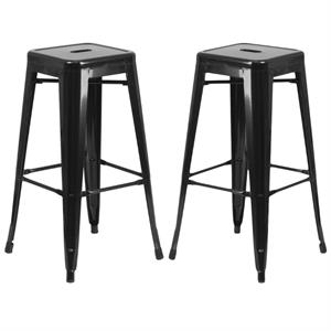 Home Square 30&quot Backless Metal Bar Stool in Black - Set of 2