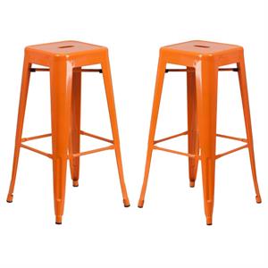 Home Square 30&quot Backless Metal Bar Stool in Orange - Set of 2