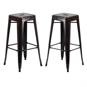 Home Square 30&quot Backless Metal Bar Stool in Black and Antique Gold - Set of 2