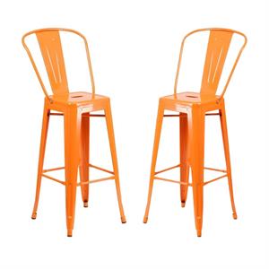 Home Square 30&quot Metal Steel Bar Stool in Orange Finish - Set of 2