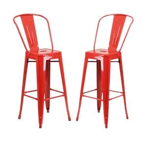 Home Square 30&quot Metal Steel Bar Stool in Red Finish - Set of 2