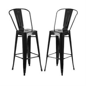 Home Square 30&quot Metal Steel Bar Stool in Black Finish - Set of 2