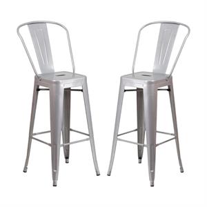 Home Square 30&quot Metal Steel Bar Stool in Silver Finish - Set of 2