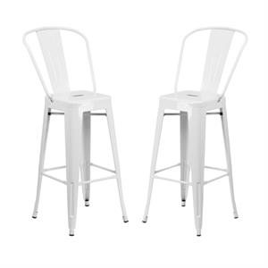 Home Square 30&quot Metal Steel Bar Stool in White Finish - Set of 2