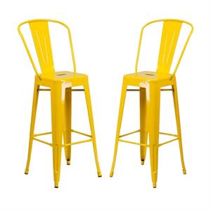 Home Square 30&quot Metal Steel Bar Stool in Yellow Finish - Set of 2