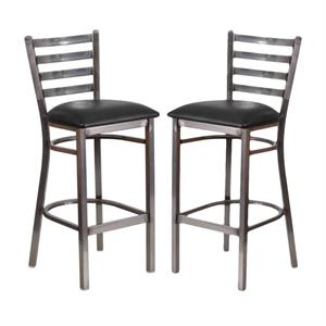 Home Square 31&quot Ladder Back Restaurant Bar Stool in Black - Set of 2