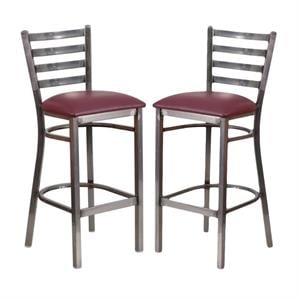 Home Square Hercules 31&quot Ladder Back Restaurant Bar Stool in Burgundy - Set of 2