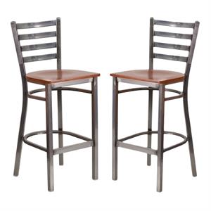 Home Square 29&quot Ladder Back Restaurant Bar Stool in Cherry - Set of 2