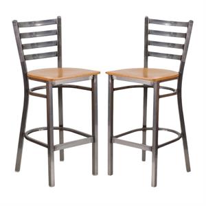 Home Square 29&quot Ladder Back Restaurant Bar Stool in Natural - Set of 2