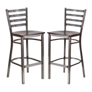 Home Square 29&quot Ladder Back Restaurant Bar Stool in Walnut - Set of 2