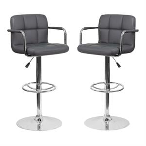 Home Square Faux Leather Quilted Adjustable Bar Stool in Gray - Set of 2