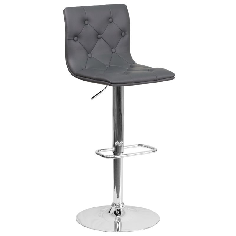 Home Square Faux Leather Tufted Adjustable Bar Stool in Gray - Set of 2