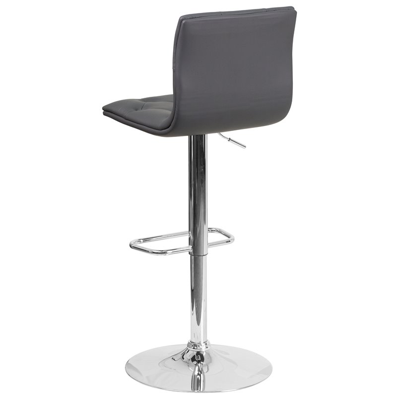 Home Square Faux Leather Tufted Adjustable Bar Stool in Gray - Set of 2