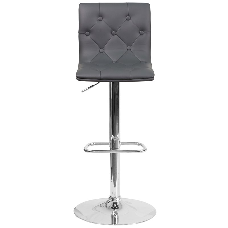 Home Square Faux Leather Tufted Adjustable Bar Stool in Gray - Set of 2