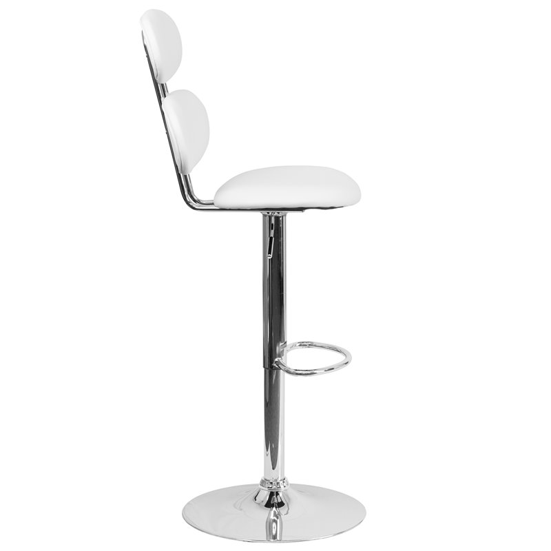 Home Square Faux Leather Adjustable Bar Stool in White Finish - Set of 2