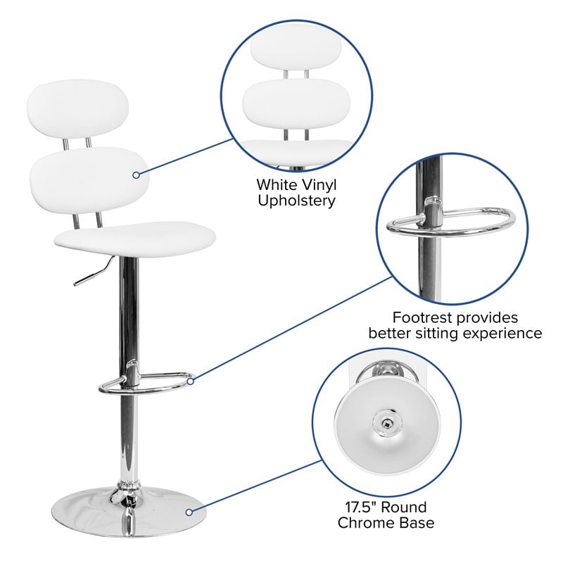 Home Square Faux Leather Adjustable Bar Stool in White Finish - Set of 2