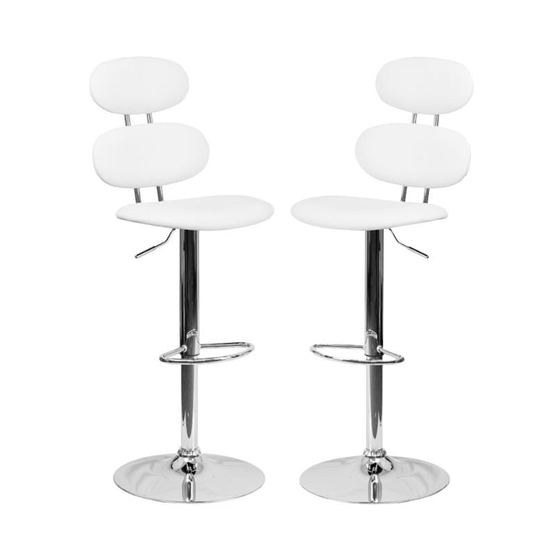 Home Square Faux Leather Adjustable Bar Stool in White Finish - Set of 2
