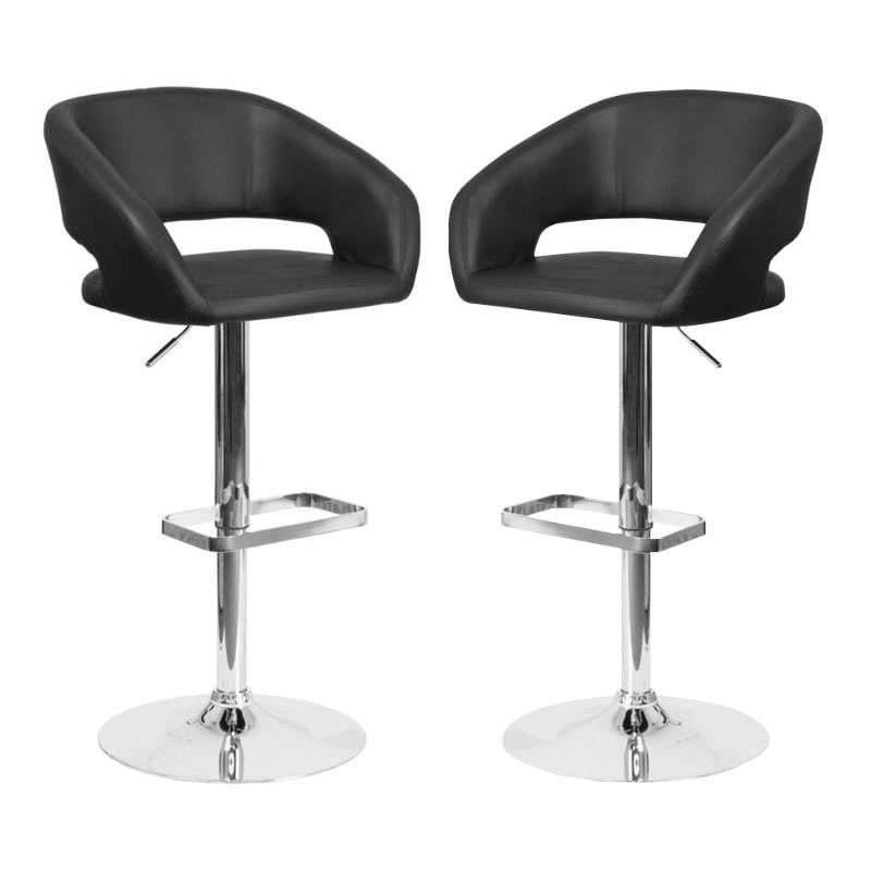 Home Square Faux Leather Adjustable Bar Stool in Black Finish - Set of 2