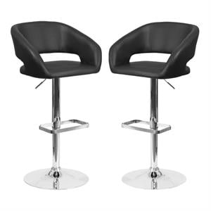 Home Square Faux Leather Adjustable Bar Stool in Black Finish - Set of 2
